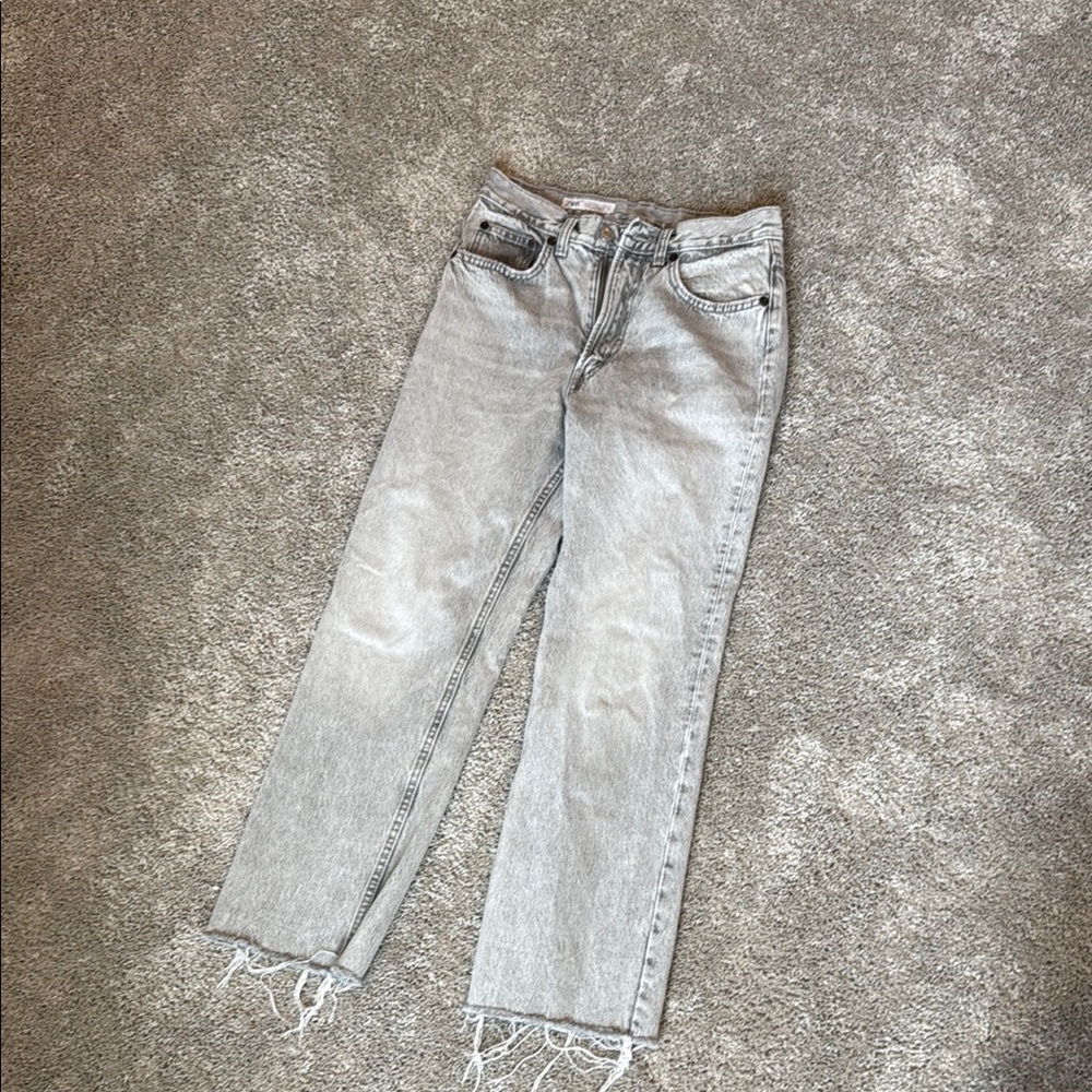 Zara Gray Straight Leg Jeans with raw Hem